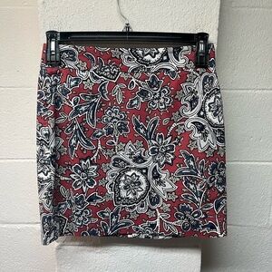LOFT Burgundy and Navy Paisley Mini Skirt
